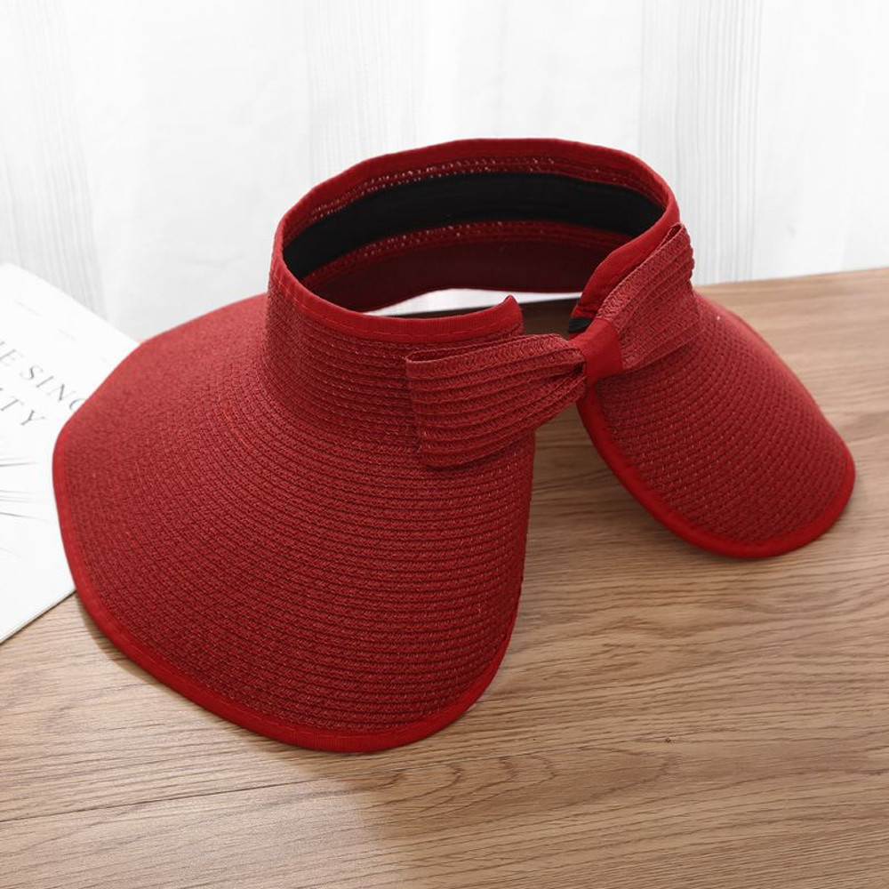 UV Protection Beach Straw Hat For Women Foldable Wide Brim Bowknot Visor Sun Hat For Travel  Summer 12