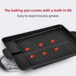 healthy barbecue plate for pork belly gas compatible grill tray with oil drain for healthier, crispy bbq cooking