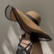 Women Big Brim Sun Hat Foldable Straw Beach Hat With UV Protection Vintage Waves Design 3