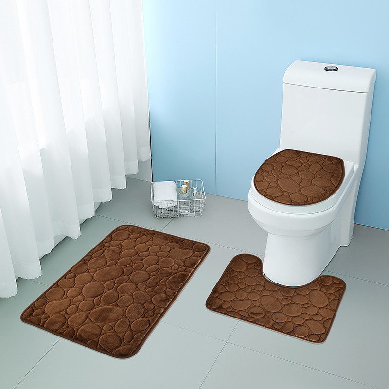 Modern Stone Pattern Bath Mat Set UltraAbsorbent NonSlip  Comfortable for Simple Bathroom Decor