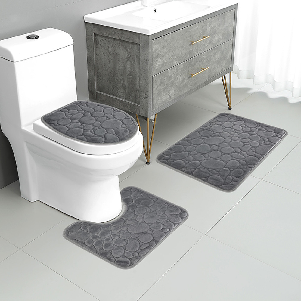 Modern Stone Pattern Bath Mat Set UltraAbsorbent NonSlip  Comfortable for Simple Bathroom Decor