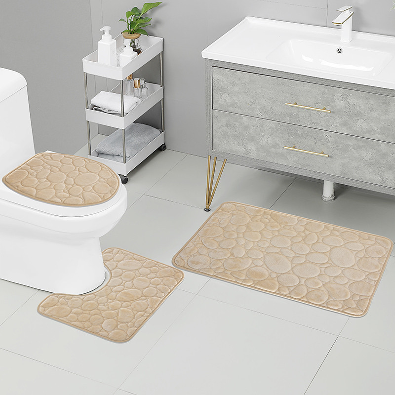 Modern Stone Pattern Bath Mat Set UltraAbsorbent NonSlip  Comfortable for Simple Bathroom Decor
