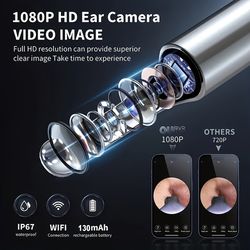 professional ear wax removal kit - 1296p hd endoscope with usb-c charging | at-home ear cleaning & health monitoring set