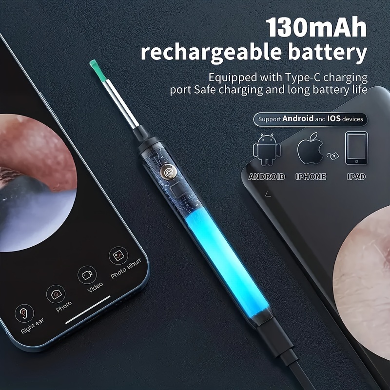 Professional Ear Wax Removal Kit 1296P HD Endoscope With USBC Charging AtHome Ear Cleaning Healt 2