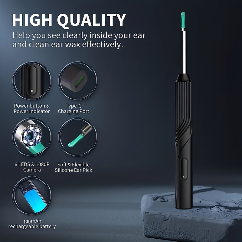 Professional Ear Wax Removal Kit 1296P HD Endoscope With USBC Charging AtHome Ear Cleaning Healt 3