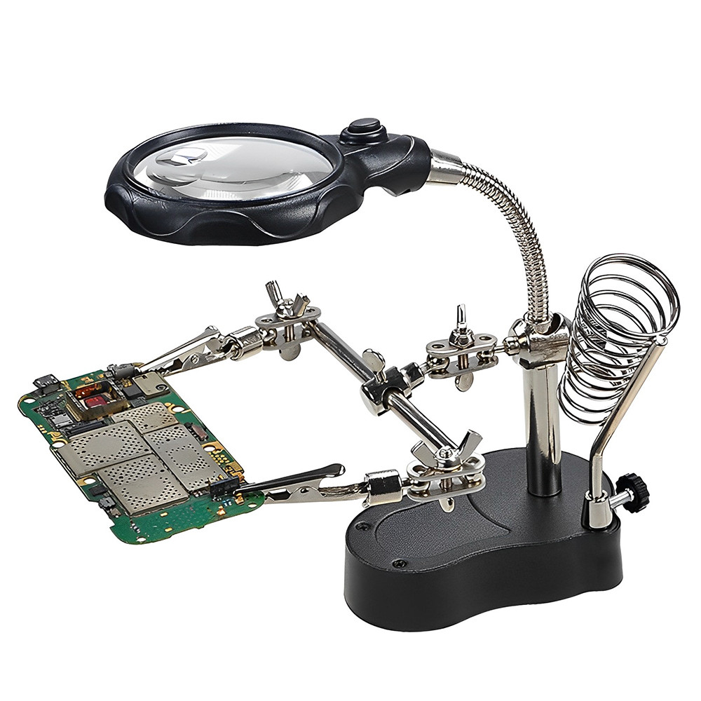 Stainless Steel Magnifier with LED Light 360 Adjustable Auxiliary Tool for Iron Circuit Board Weld