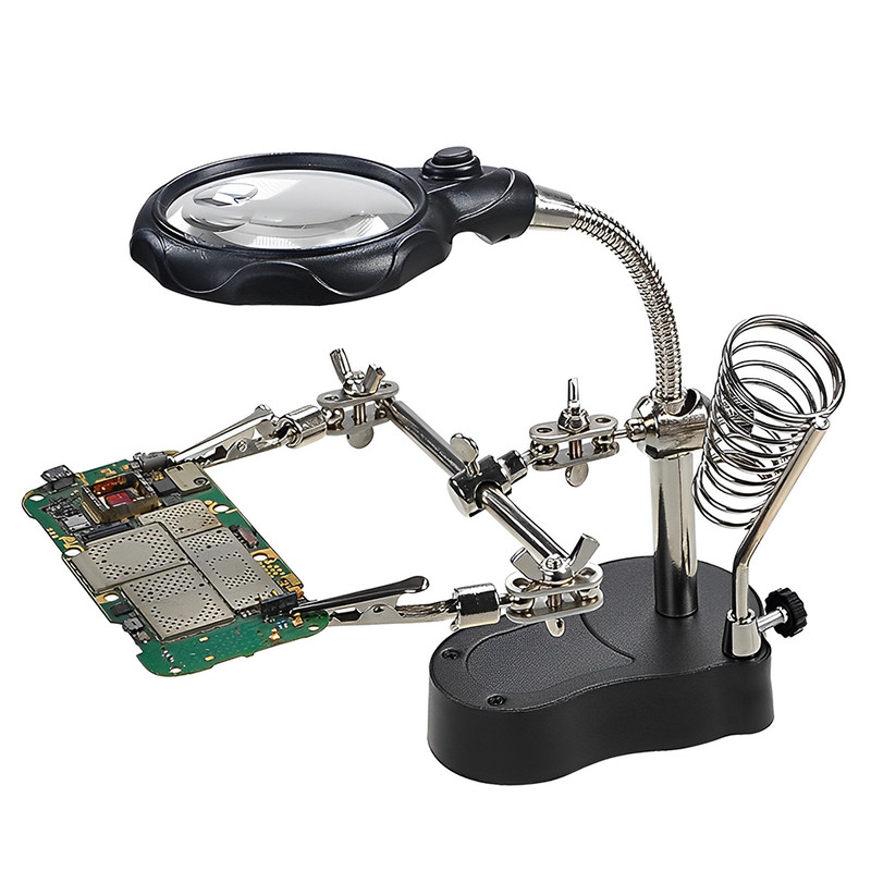 Stainless Steel Magnifier with LED Light 360 Adjustable Auxiliary Tool for Iron Circuit Board Weld