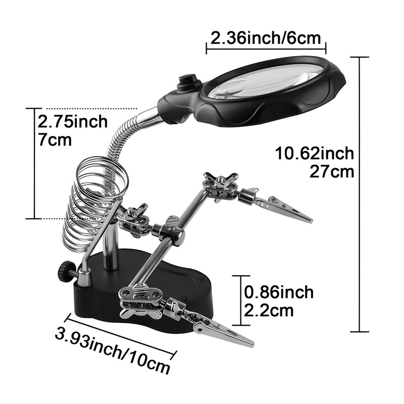 Stainless Steel Magnifier with LED Light 360 Adjustable Auxiliary Tool for Iron Circuit Board Weld