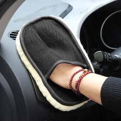 premium microfiber wool car wash glove, soft auto cleaning glove for car paint, motorcycle & home surfaces