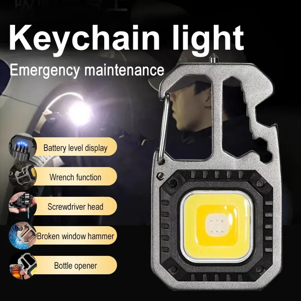Rechargeable Keychain Work Light With Battery Display High Lumens Portable LED Light For Camping Hi