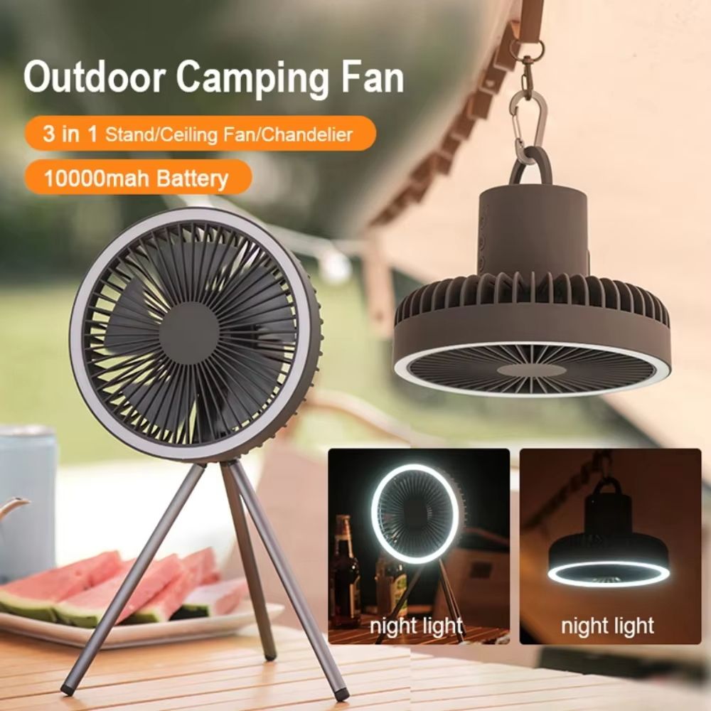 Rechargeable Camping Fan With Power Bank LED Light Portable Desktop Ceiling Fan 10000mAh Battery 2
