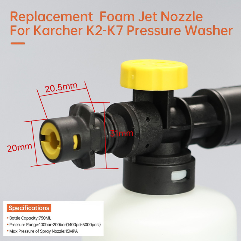 Karcher Foam Lance Kit Adjustable Snow Cannon Nozzle for Pressure Washer Perfect for Car Wash De