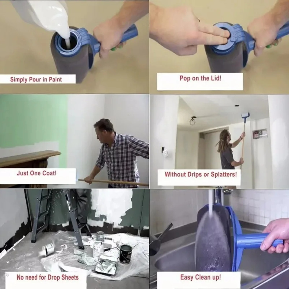 Wall Paint Roller with SelfPriming Drum Brush Latex Painting Tool for Smooth Coats