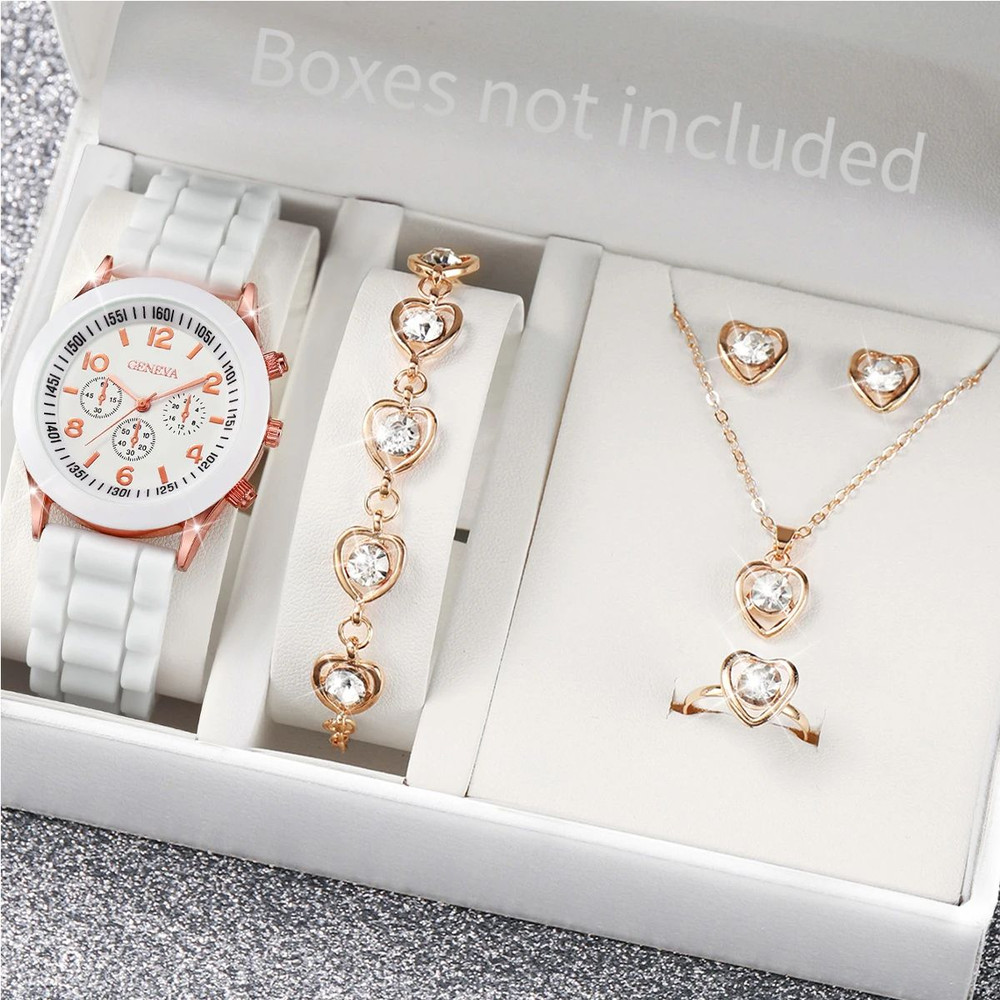 Fashion Women Quartz Watches Jewelry Set Reloj Mujer Silicone Band Clock With Necklace Bracelet Ear 2