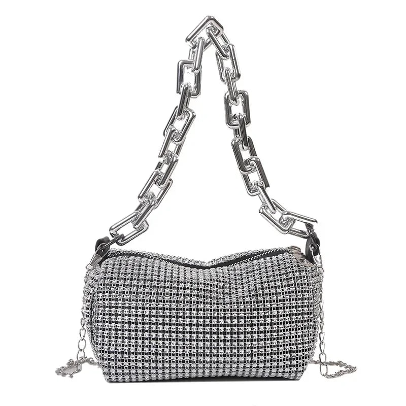 Allover Rhinestone Bucket Bag Glitter Chain Mini Crossbody Prom Purse For Women 5