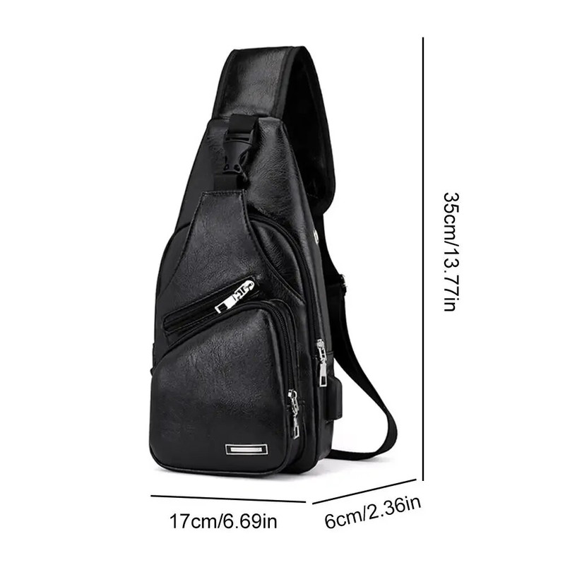 Multifunctional Casual PU Crossbody Bag with USB Charging Mens Chest Bag for Daily Use
