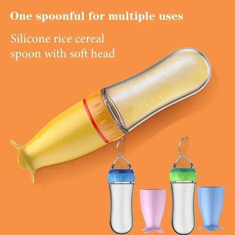 3 Oz Silicone Baby Food Feeder  Squeeze Dispensing Spoon With Suction Cup For Toddlers  Infants 0