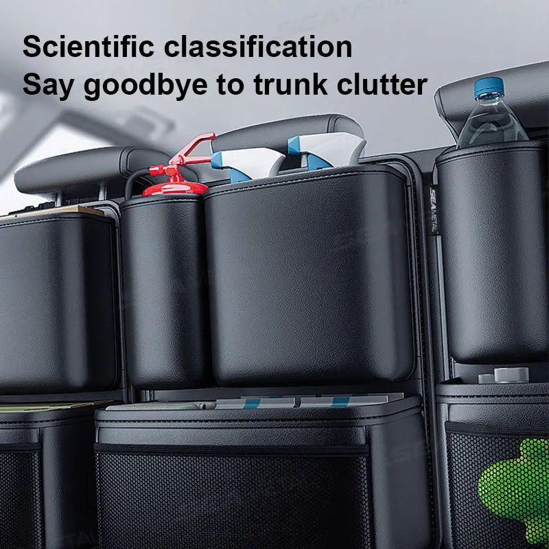 Hanging Car Trunk Organizer PU Leather Backseat Storage Bag With Large Capacity Pockets For SUV Sed 2