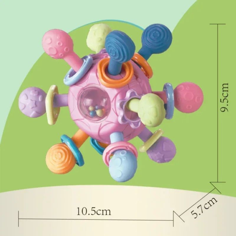 Infant Sensory Teething Toy Baby Rattle Ball Silicone Grasping Activity Toy For Development 3