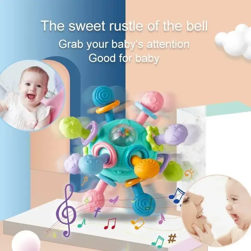 Infant Sensory Teething Toy Baby Rattle Ball Silicone Grasping Activity Toy For Development 1