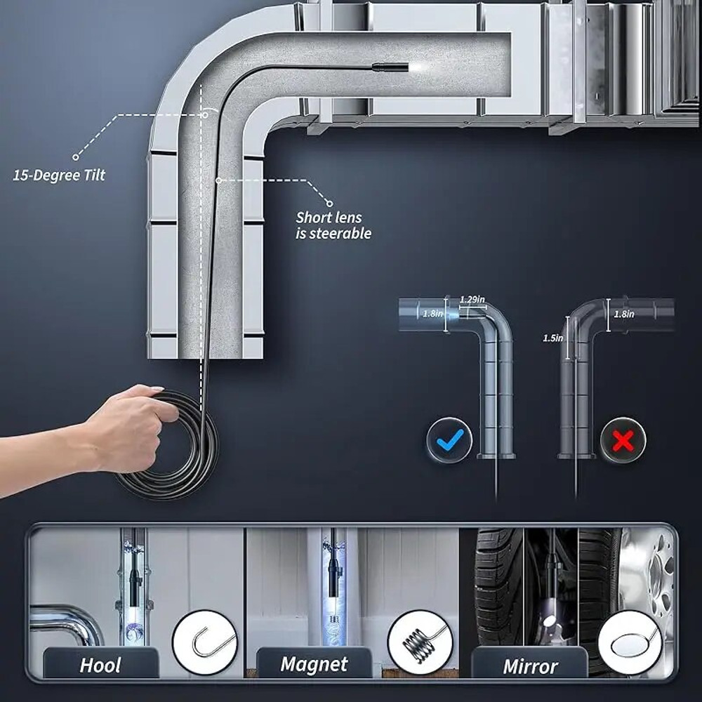 Dual & Single Lens Endoscope Camera, 1080P HD, 4.3" IPS Screen, IP67 Waterproof Borescope for Car & Pipe Inspection