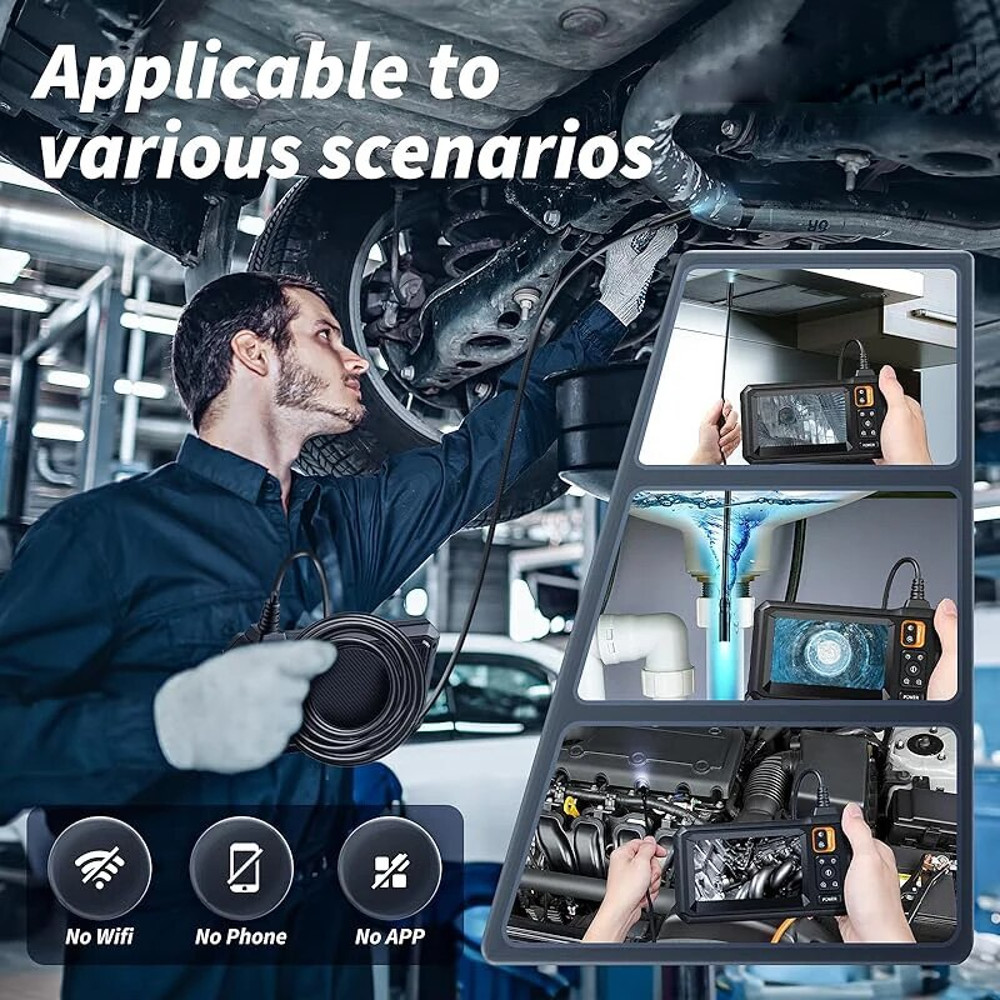 Dual & Single Lens Endoscope Camera, 1080P HD, 4.3" IPS Screen, IP67 Waterproof Borescope for Car & Pipe Inspection