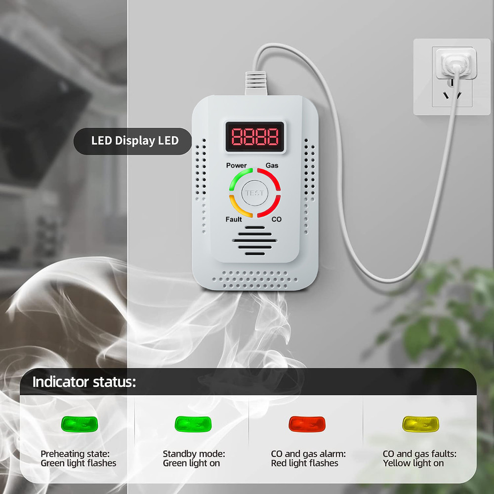 Natural Gas Carbon Monoxide Detector PlugIn Combustible Gas Leak Monitor For Home Kitchen Safety 1