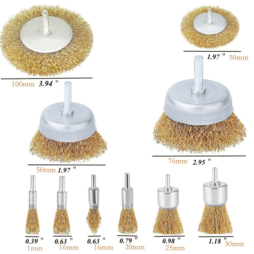 Coarse Crimped Wire Wheel Brush Set 14 Shank Drill Attachment For Rust  Paint Removal 5
