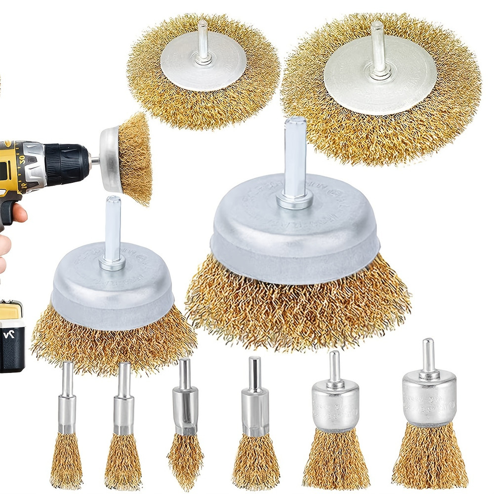 Coarse Crimped Wire Wheel Brush Set 14 Shank Drill Attachment For Rust  Paint Removal 7