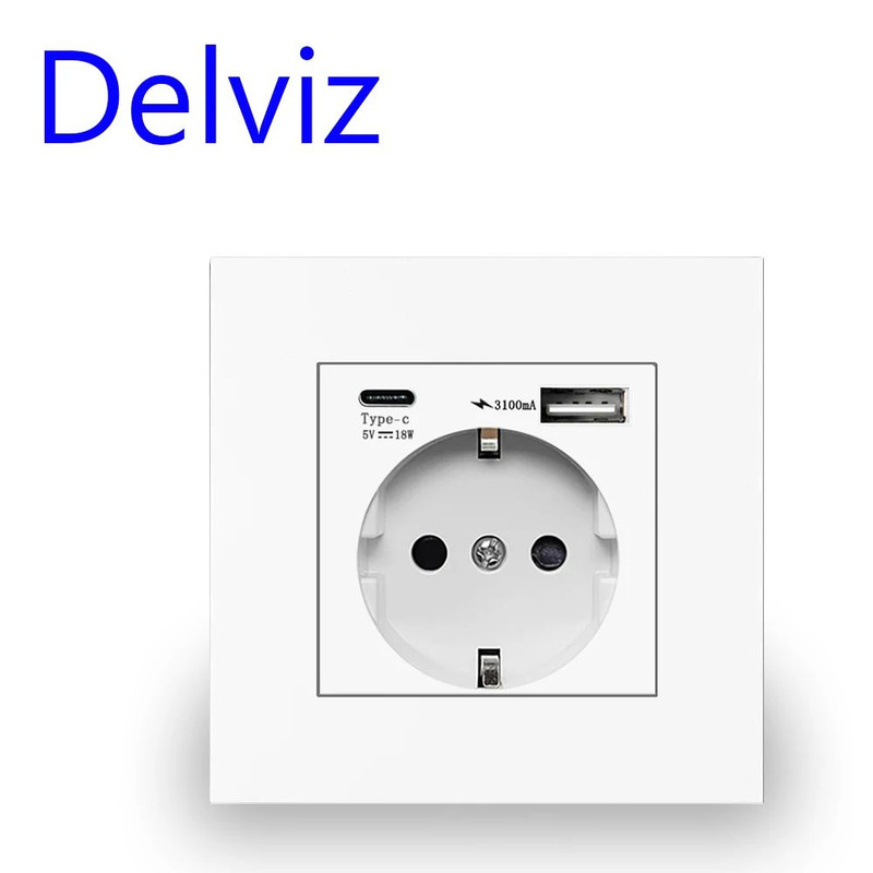 Delviz Wall USB Power Socket  16A EU Standard Outlet With Dual USB Ports 110V250V AC Modern Crystal 2