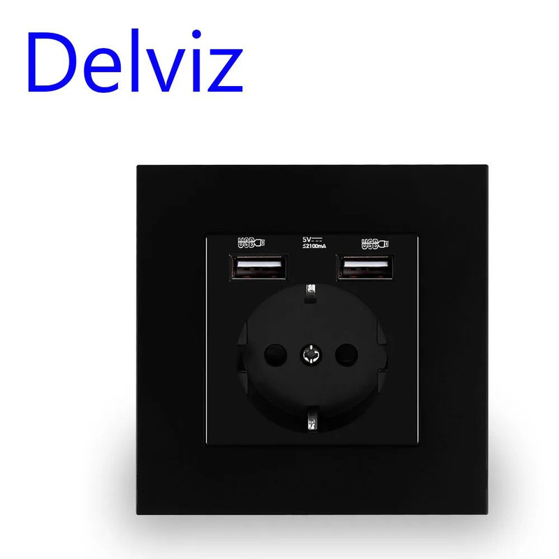 Delviz Wall USB Power Socket  16A EU Standard Outlet With Dual USB Ports 110V250V AC Modern Crystal 3