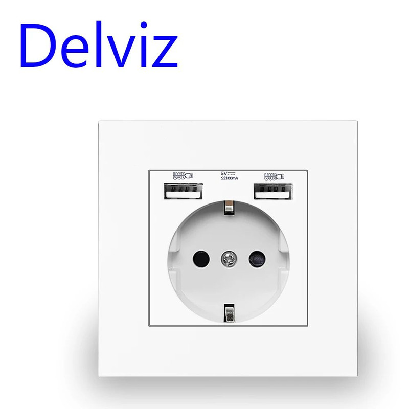 Delviz Wall USB Power Socket  16A EU Standard Outlet With Dual USB Ports 110V250V AC Modern Crystal 4