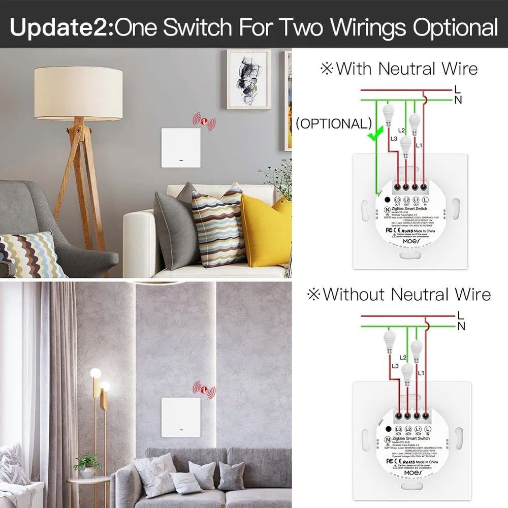 Smart Light Switch Tuya No Neutral Wire Required 23Way MultiControl Compatible With Smart Life App 2