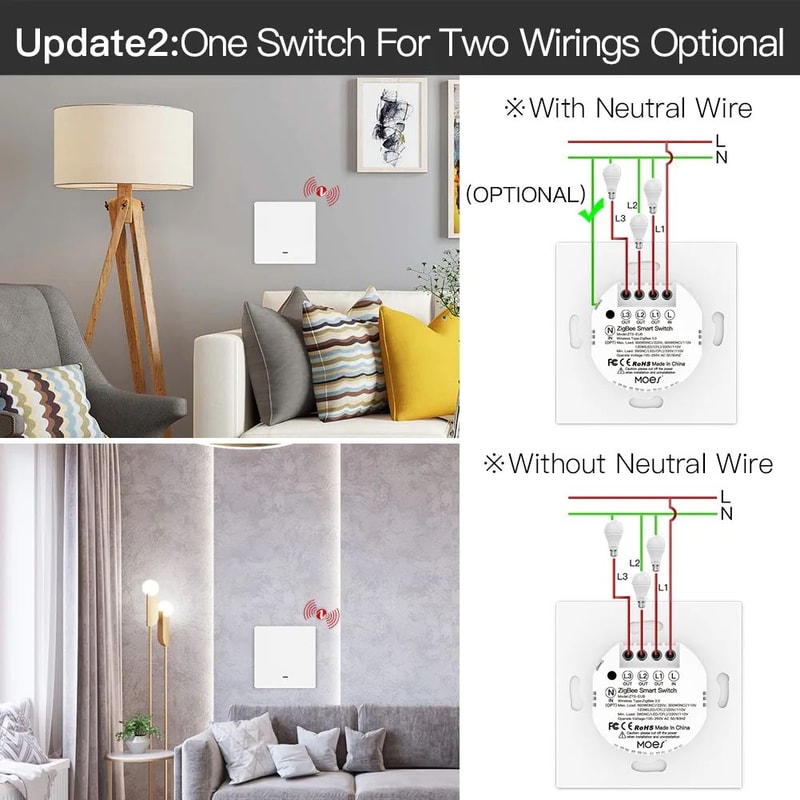 Smart Light Switch Tuya No Neutral Wire Required 23Way MultiControl Compatible With Smart Life App 2