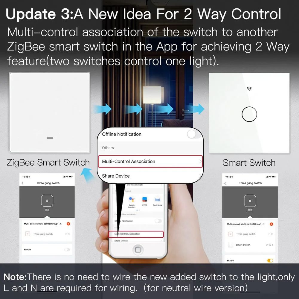 Smart Light Switch Tuya No Neutral Wire Required 23Way MultiControl Compatible With Smart Life App 3