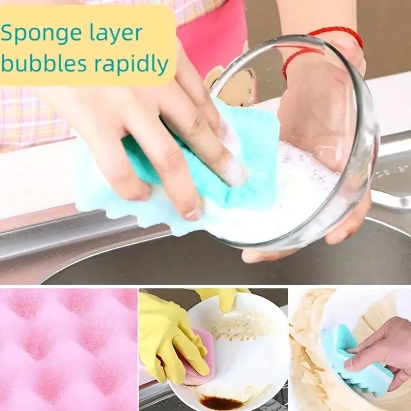 5Pcs Dishwashing Sponge Wood Pulp Cotton Color Magic Cleaning Sponge Set For Rust Removal Pot Brush 5
