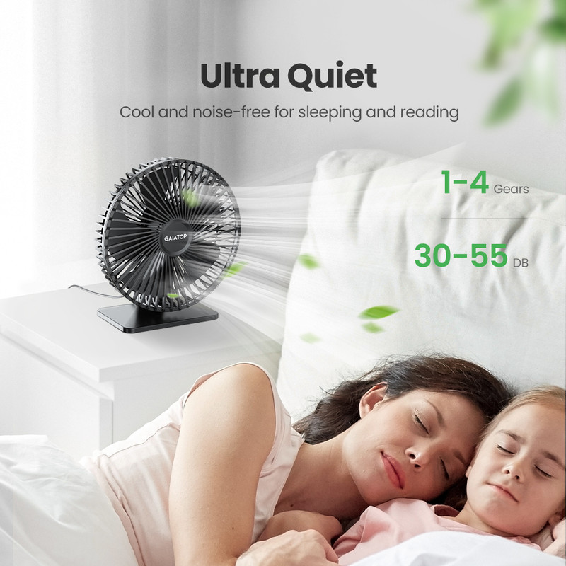 90 Adjustable USB Desk Fan Ultra Quiet 4Speed Portable Cooling Fan For Office  Home 2