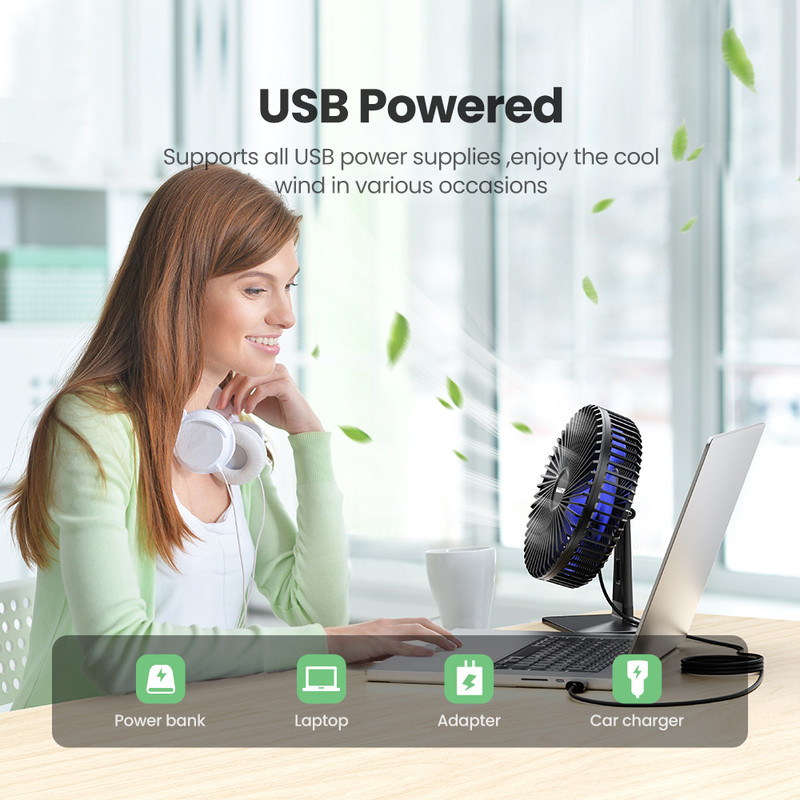 90 Adjustable USB Desk Fan Ultra Quiet 4Speed Portable Cooling Fan For Office  Home 4