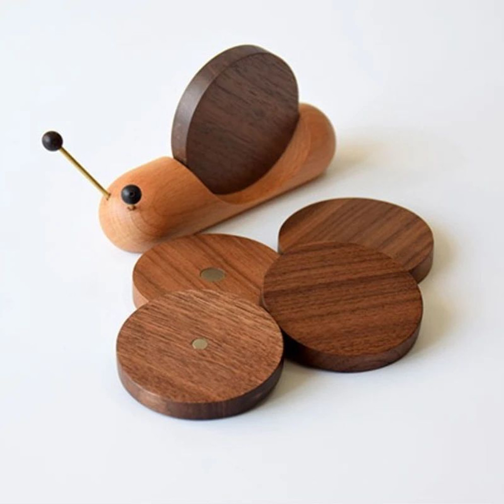 SnailShaped Wood Cup Mat Set  Heat Insulation Table Placemats Wooden Tea Coaster  Tray  Creative Gi 1