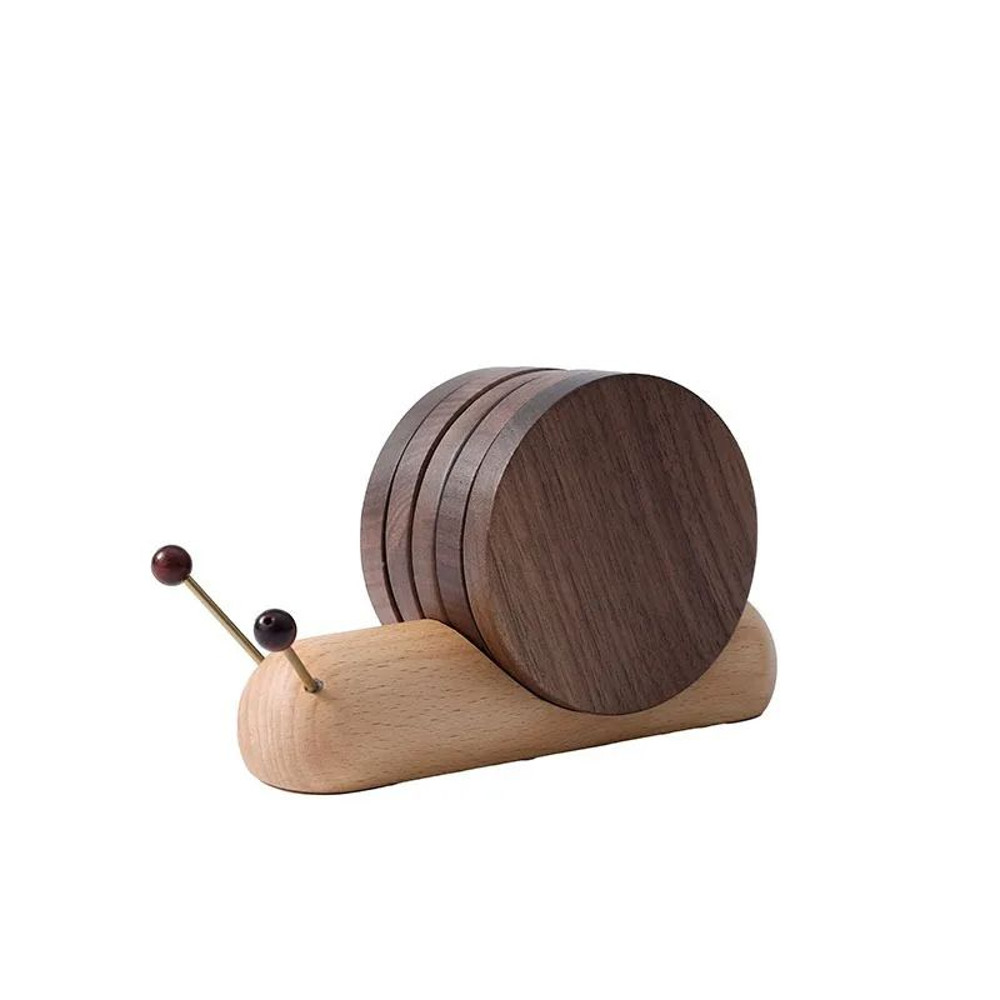 SnailShaped Wood Cup Mat Set  Heat Insulation Table Placemats Wooden Tea Coaster  Tray  Creative Gi 3