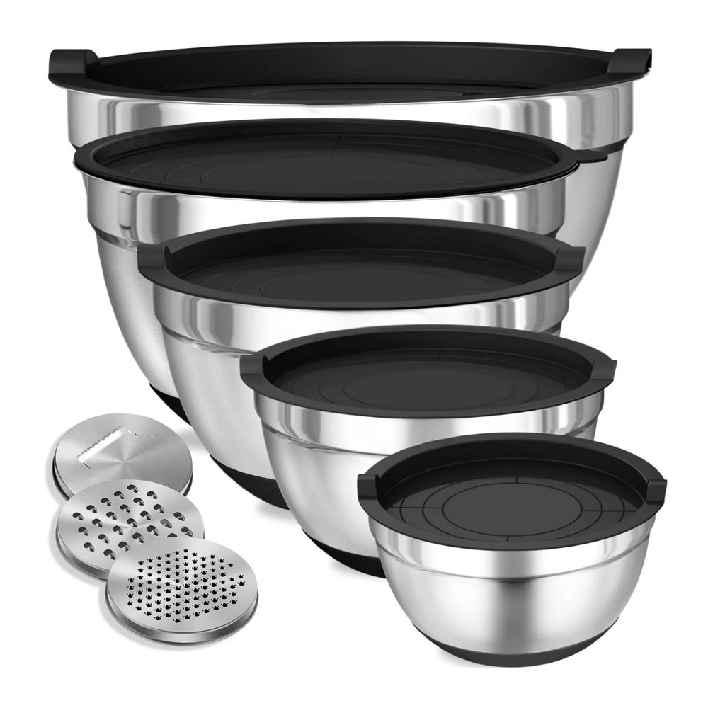 8pcs Mixing Bowls With Airtight Lids Stainless Steel Mixing Bowl Set With NonSlip Bottoms Black Bow 0
