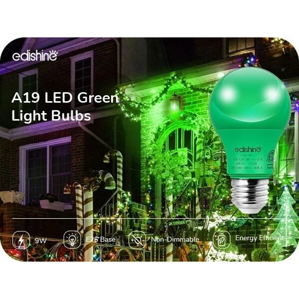 Green Light Bulb 4 Pack A19 LED 9 W E26 60 W Equivalent Eco Bulbs 3