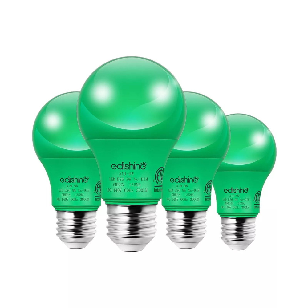 Green Light Bulb 4 Pack A19 LED 9 W E26 60 W Equivalent Eco Bulbs 1