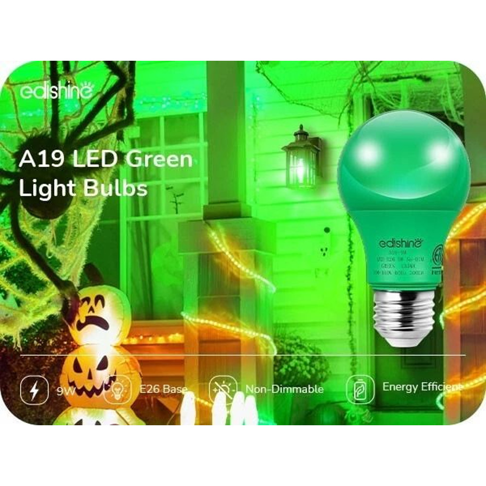 Green Light Bulb 4 Pack A19 LED 9 W E26 60 W Equivalent Eco Bulbs 7
