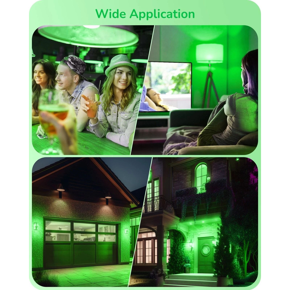 Green Light Bulb 4 Pack A19 LED 9 W E26 60 W Equivalent Eco Bulbs 4