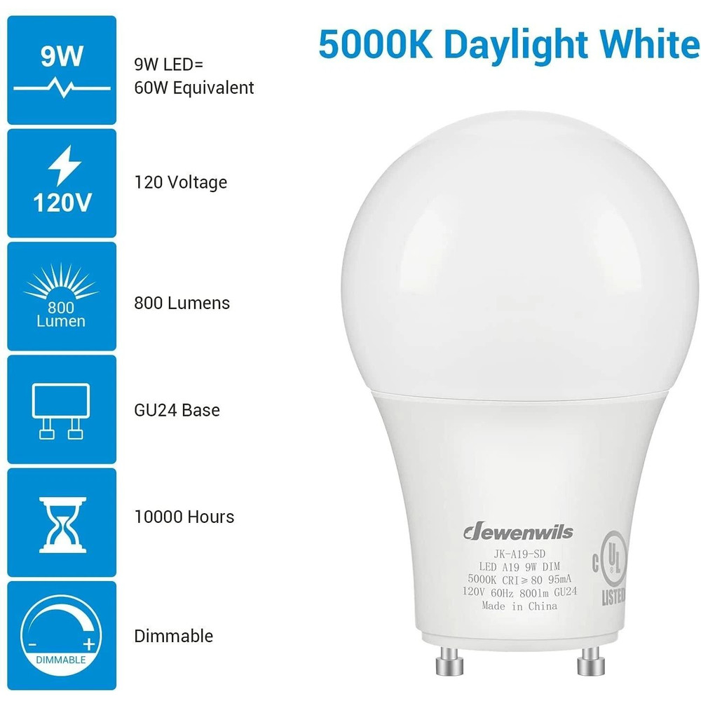 GU24 LED Light Bulb Dimmable 5000K Daylight 2Prong 4