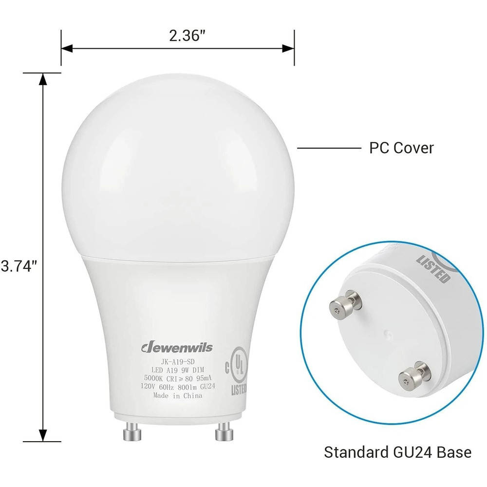 GU24 LED Light Bulb Dimmable 5000K Daylight 2Prong 5