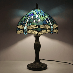 dragonfly tiffany table lamp, stained glass desk light, retro brass resin base for living room decor