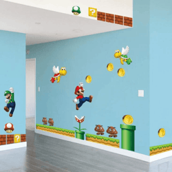 new super mario bros removable wall decal, waterproof kids room decor vinyl stickers