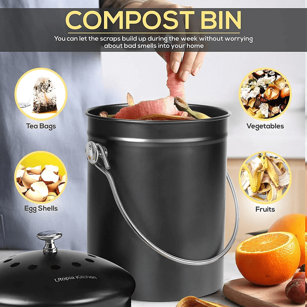 Compost Bin With Lid Includes Spare Charcoal Filter Utopia Kitchen Countertop Compost Pail 2